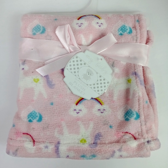 My Baby Girl Super Soft Pink Plush Blanket Unicorns 30 X 30 & Washcloth Bundle - Picture 3 of 8